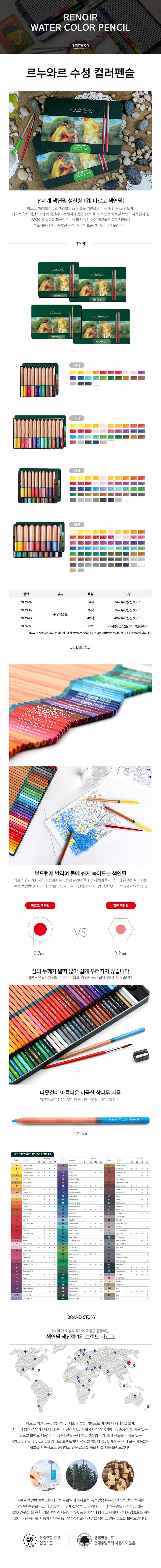 마르코 르누아르 수채색연필 24색, 36색, 48색, 72색 틴케이스 [옵션선택]